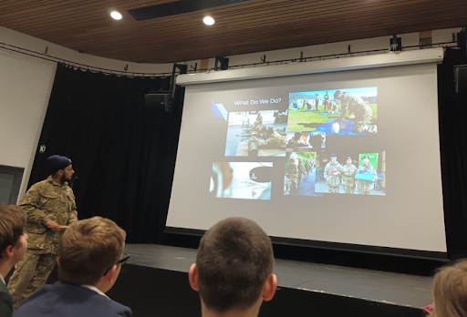 M@L students are pictured listening to a talk being given to them by some student cadets about their roles.